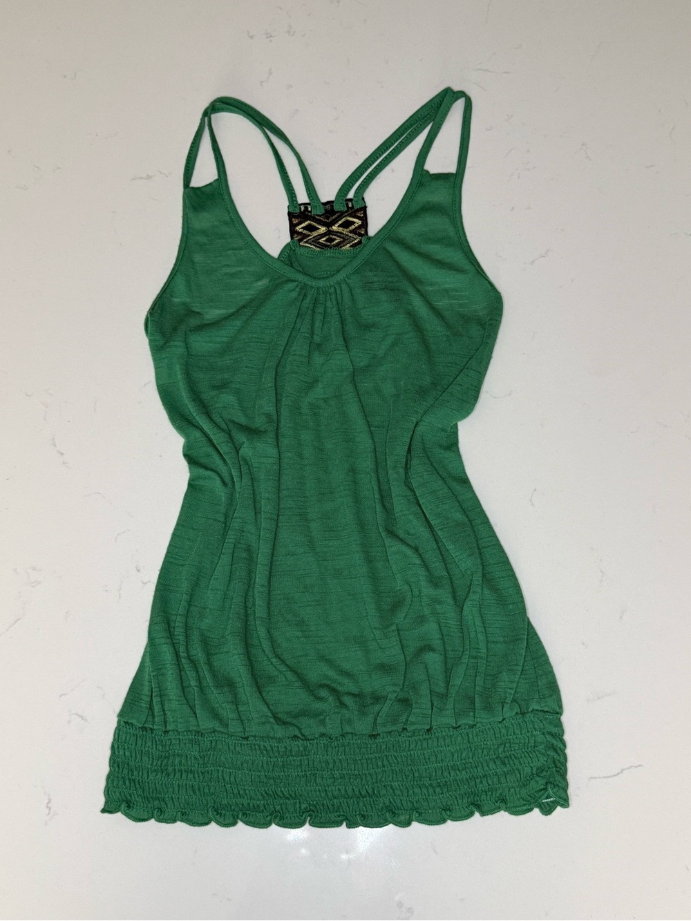 Y2K Wet Seal Green Sleeveless Racerback Tank Top with Decorative Back Detail
